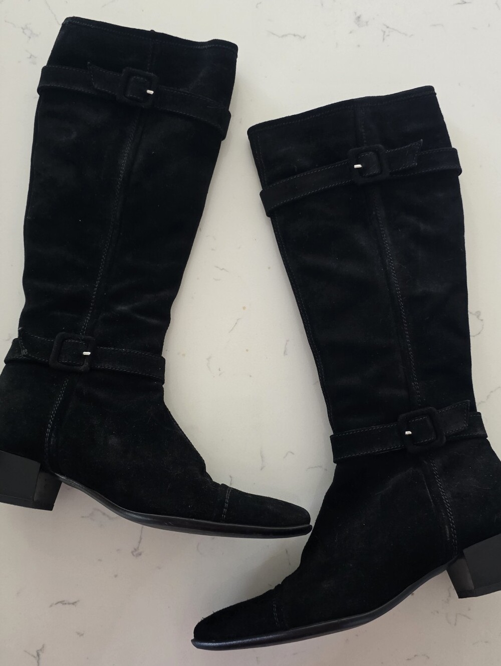 Sesto Meucci Black Suede Knee High Buckle Boots 5.5M